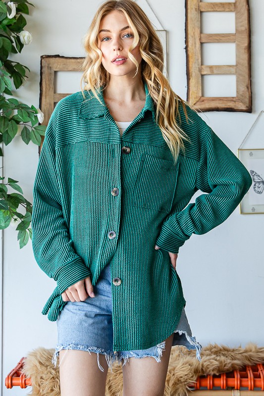 Have It All Ribbed Shacket - Hunter Green