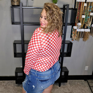 Checkered Mesh Top - Red/White