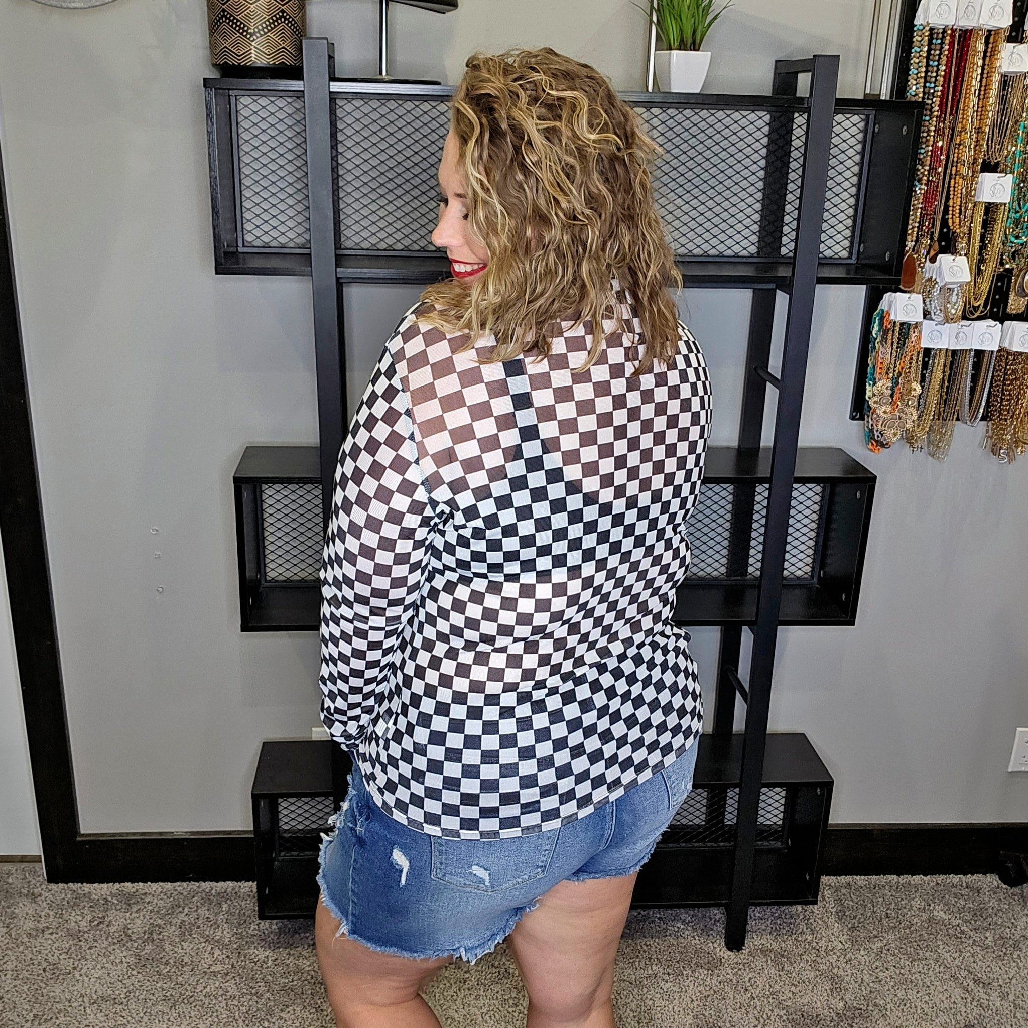 Checkered Mesh Top - Black/White