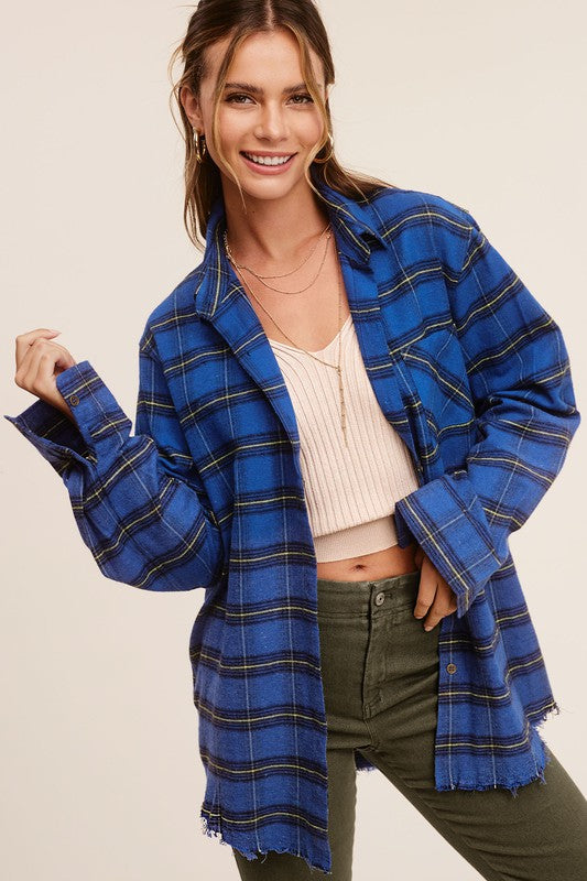 Sleepless Saturdays Plaid Top - Royal