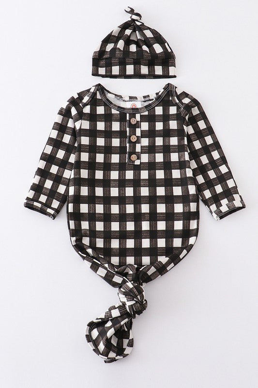 KIDS - Black Plaid Baby Gown Set - Baby