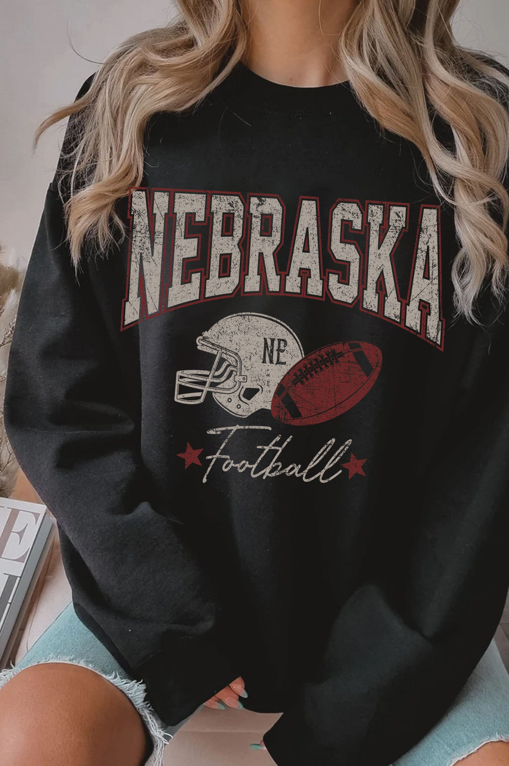 Nebraska Football Helmet Graphic Sweatshirt - Black