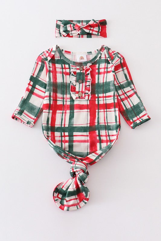 KIDS - Green/Red Plaid Baby Gown Set - Baby