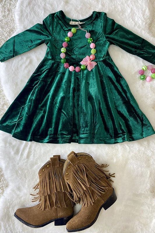 KIDS - Green Velvet Dress - Baby/Toddler/Kids