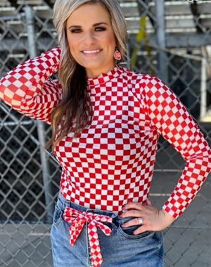 Checkered Mesh Top - Red/White