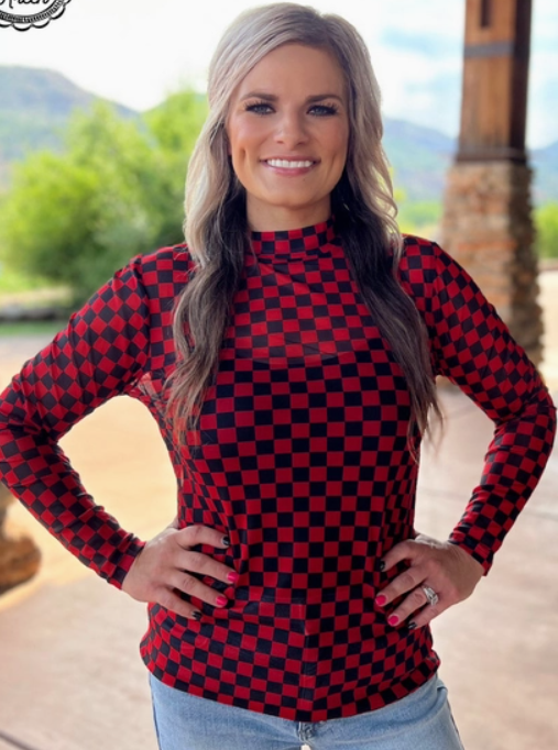 Checkered Mesh Top - Red/Black