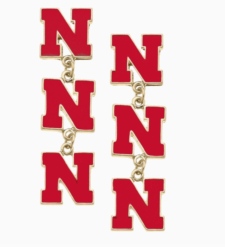 Nebraska Logo Triple Drop Earrings