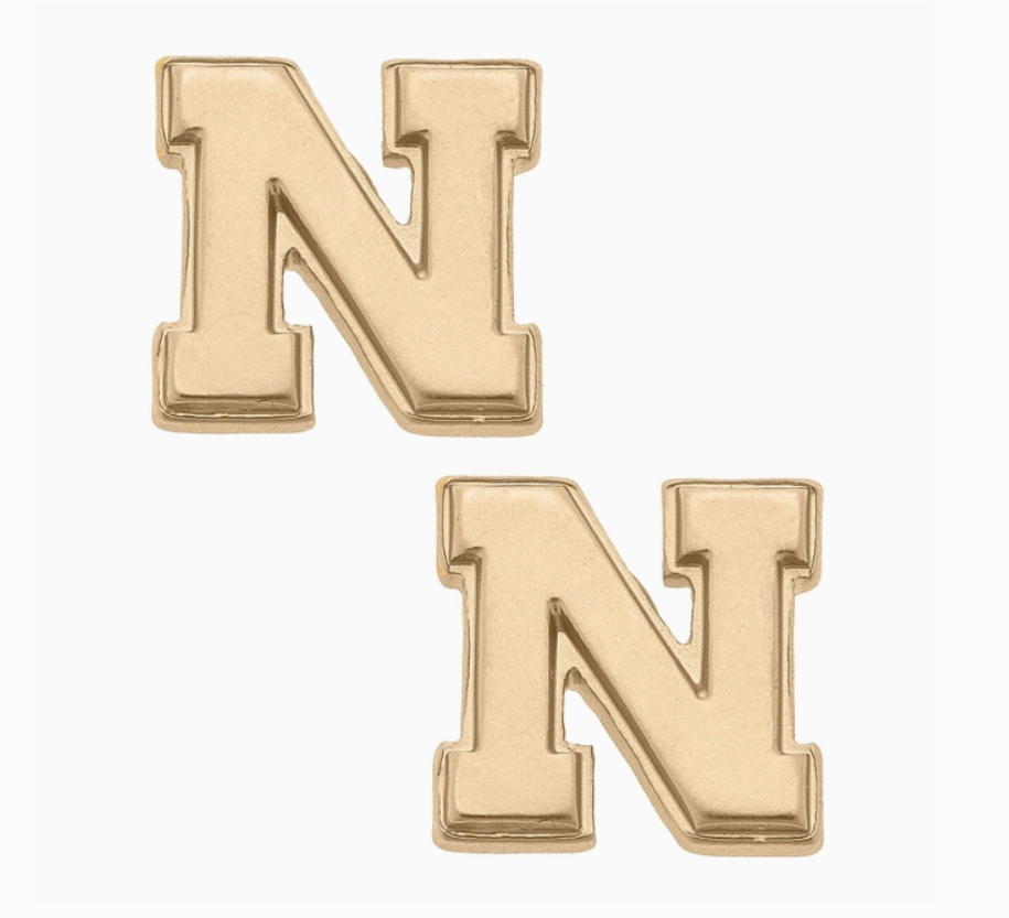 24K Gold Nebraska Logo Stud Earrings