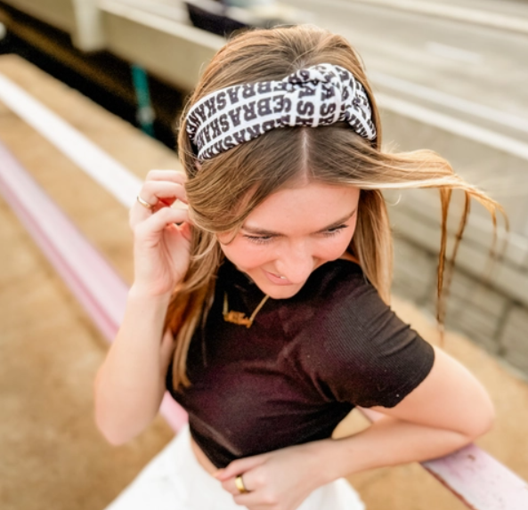 Black Nebraska Printed Structured Headband