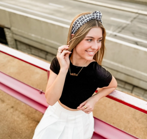 Black Nebraska Printed Structured Headband