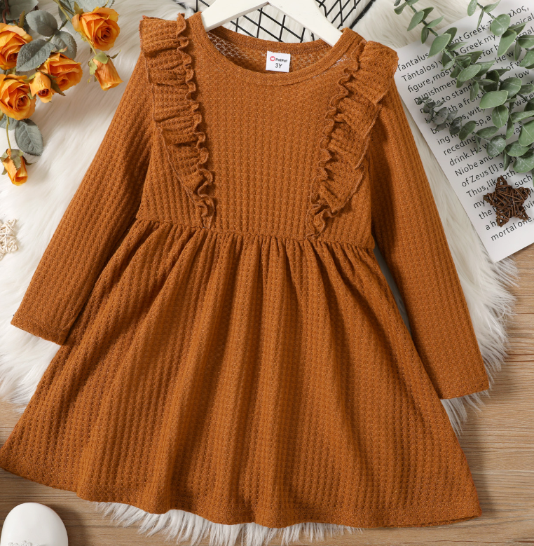 KIDS - Cognac Ruffle Dress - Baby/Toddler/Kids